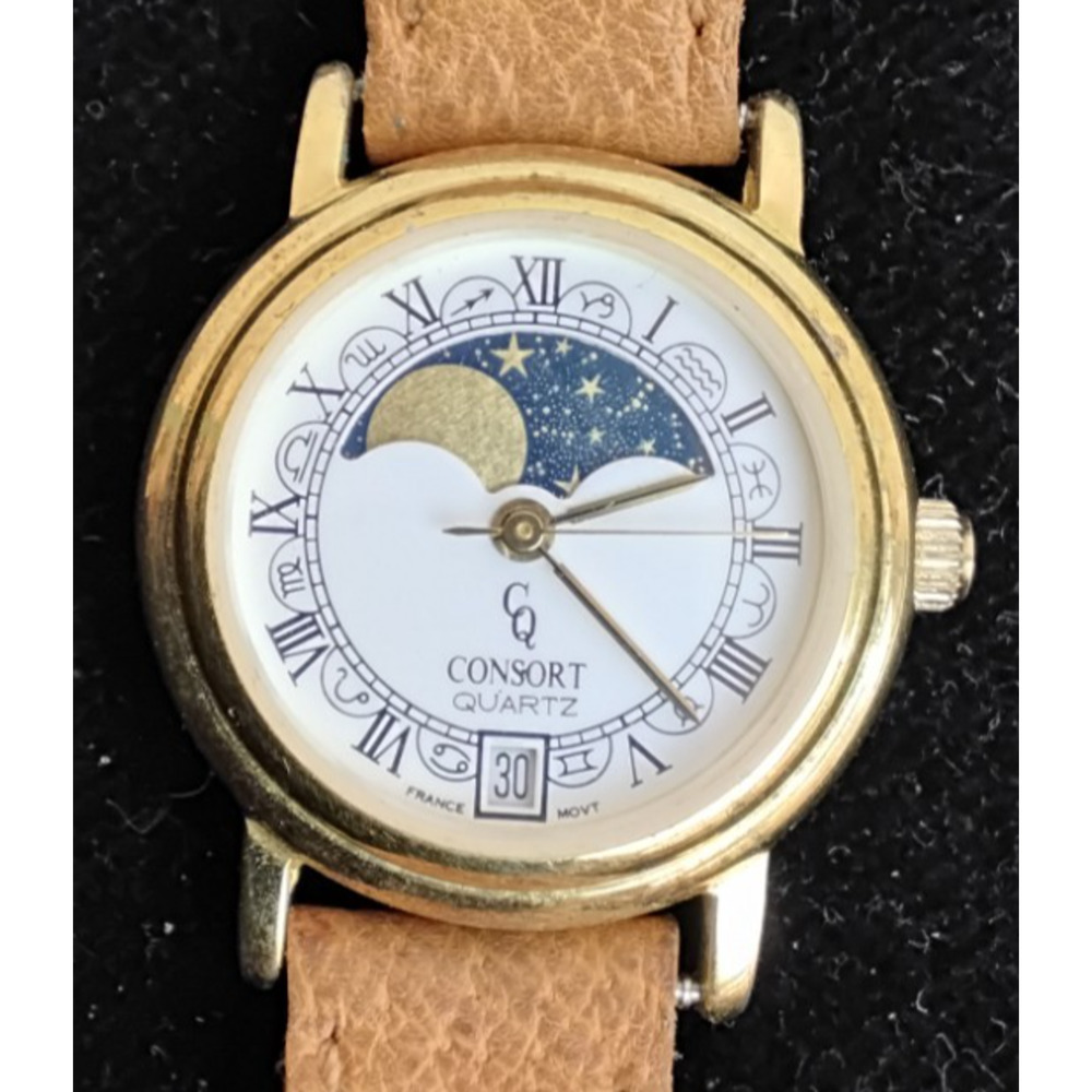 Women's Consort Quartz Moon Phases Watch Brown Leather Brand New Battery #Z5663 - Picture 5 of 11